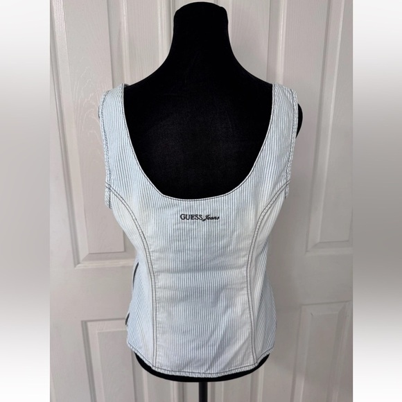 GUESS Sexy Corset Tank Top Sz L Railroad Stripe Denim Side Zip Concert Party - Picture 4 of 9